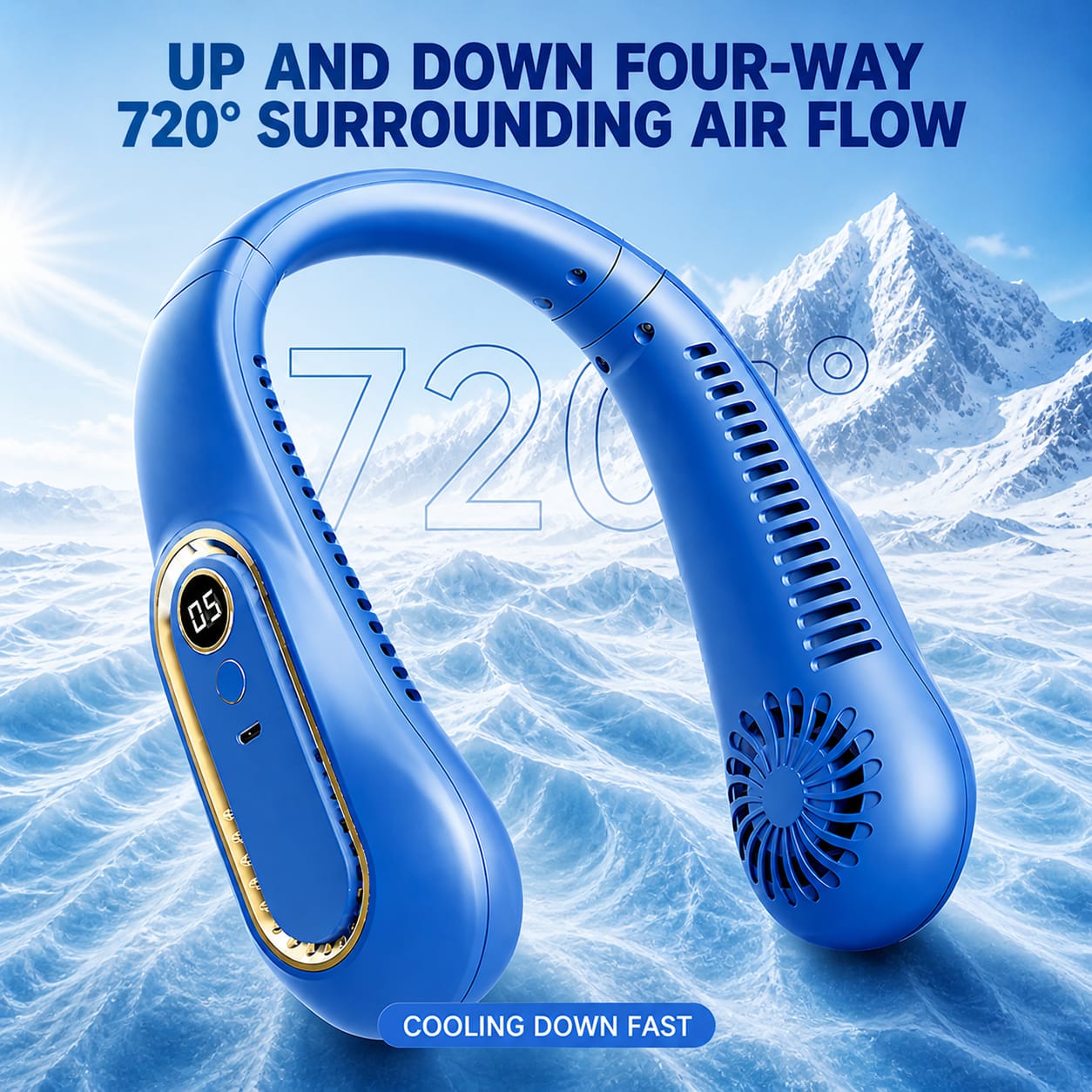 ❄️ Rechargeable Neck Fan — Strong Turbo Cooling Wind & 5-Speed Hands-Free Comfort